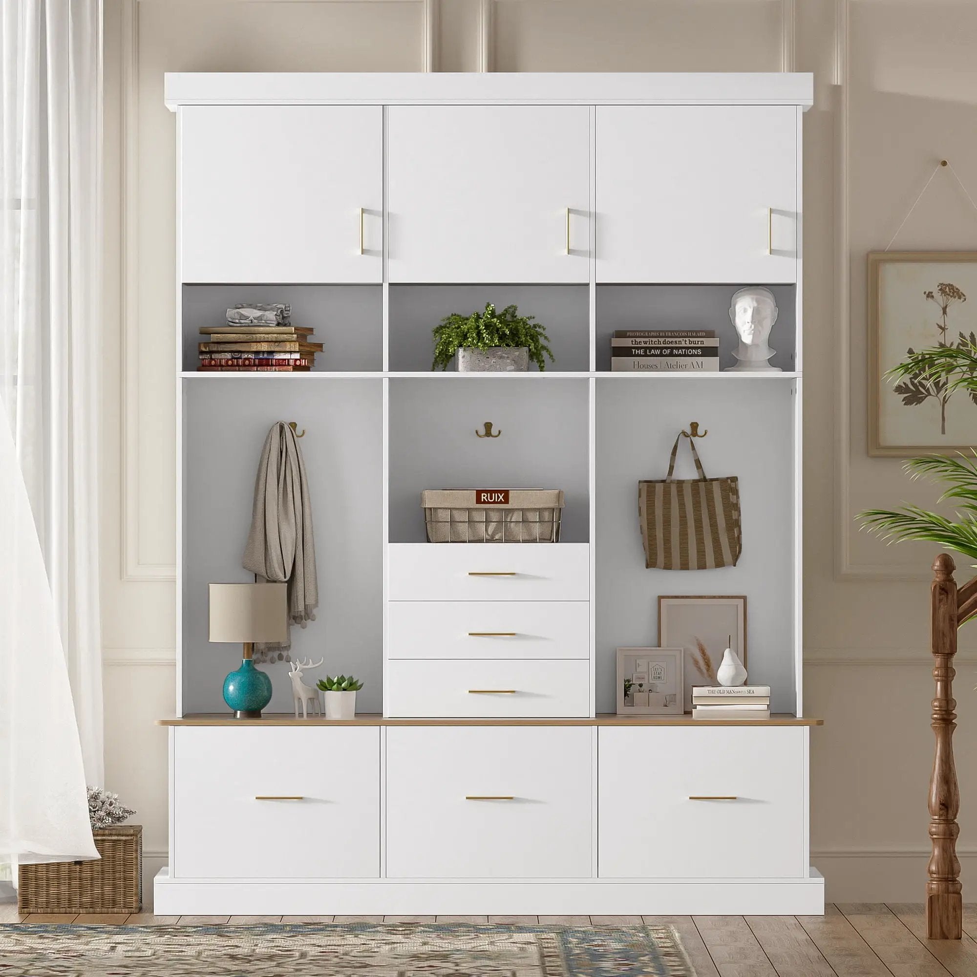 Entryway Hall Tree With Bench And Storage, 5 In 1 Coat Rack by Unique Piece Furniture
