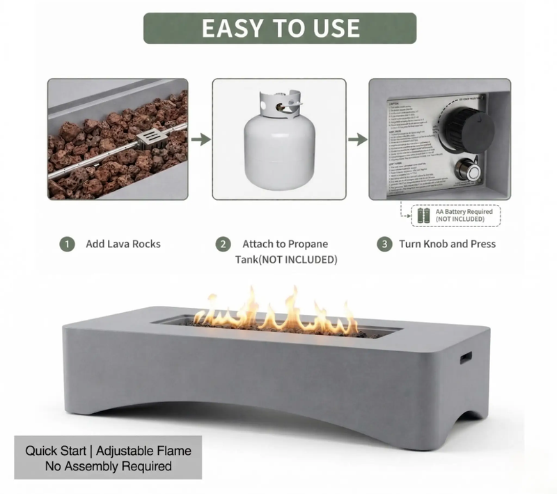 56' Propane Fire Pit Table - Rectangular Outdoor Gas Fire Pit by HouseOfZazla