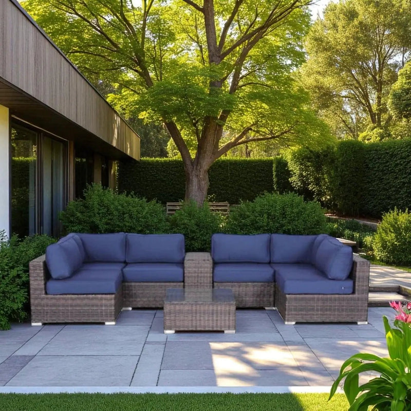 Elegant 4 Person Wicker Patio Seating Set With Cushions And Glass Top Table by Unique Piece Furniture