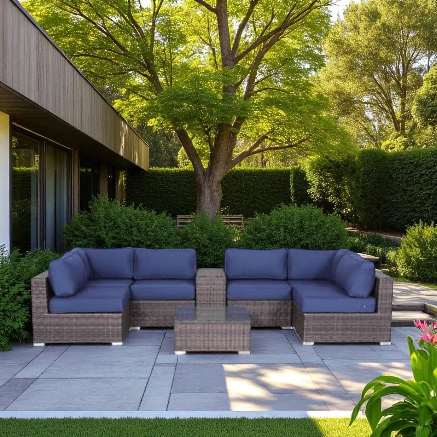 Elegant 4 Person Wicker Patio Seating Set With Cushions And Glass Top Table by HouseOfZazla