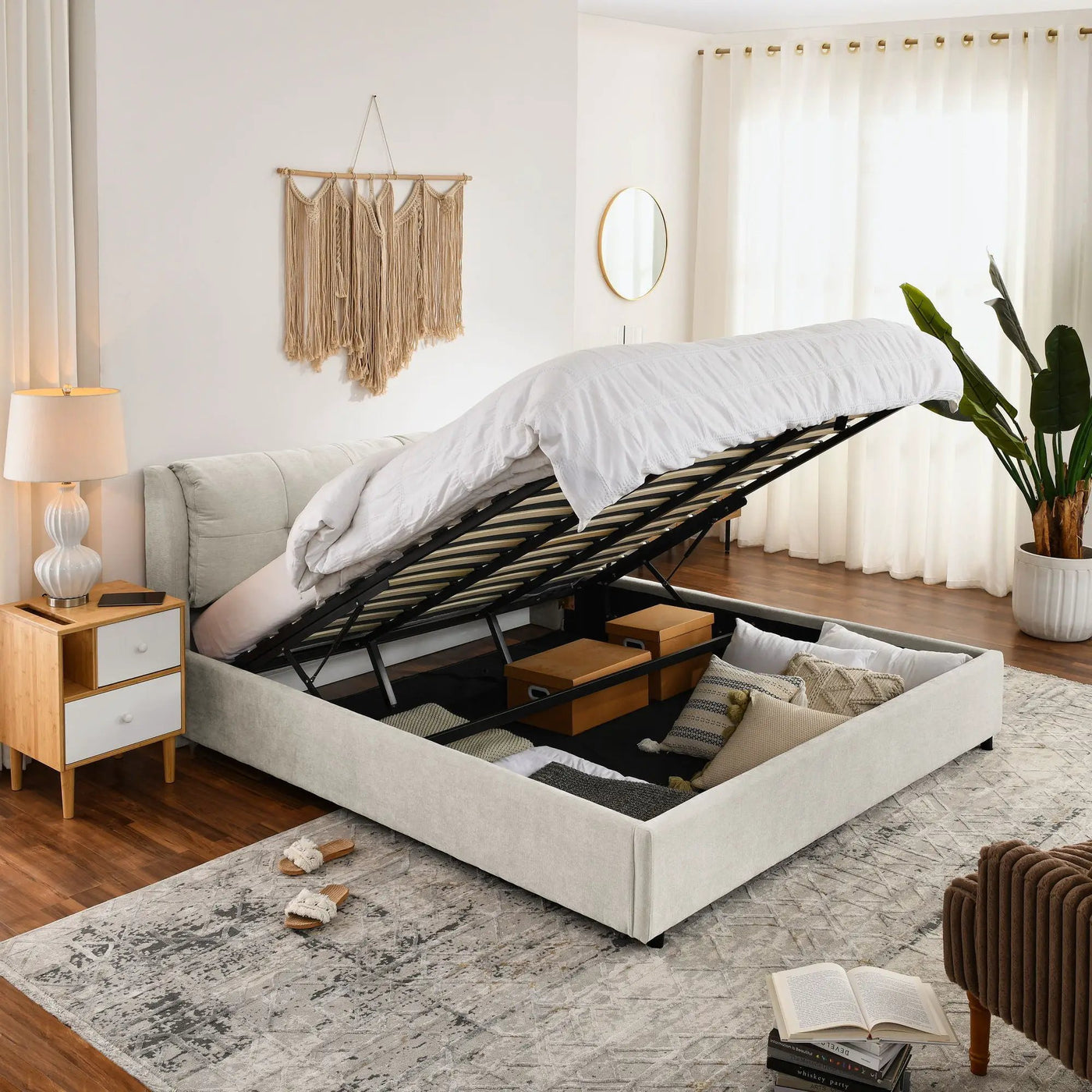 Storage Upholstered Hydraulic Platform Bed With Integrated Headboard by Unique Piece Furniture