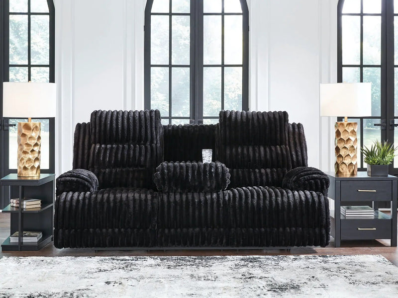 Rhine Falls - Reclining Power Sofa With Drop Down Table - Onyx by Unique Piece Furniture