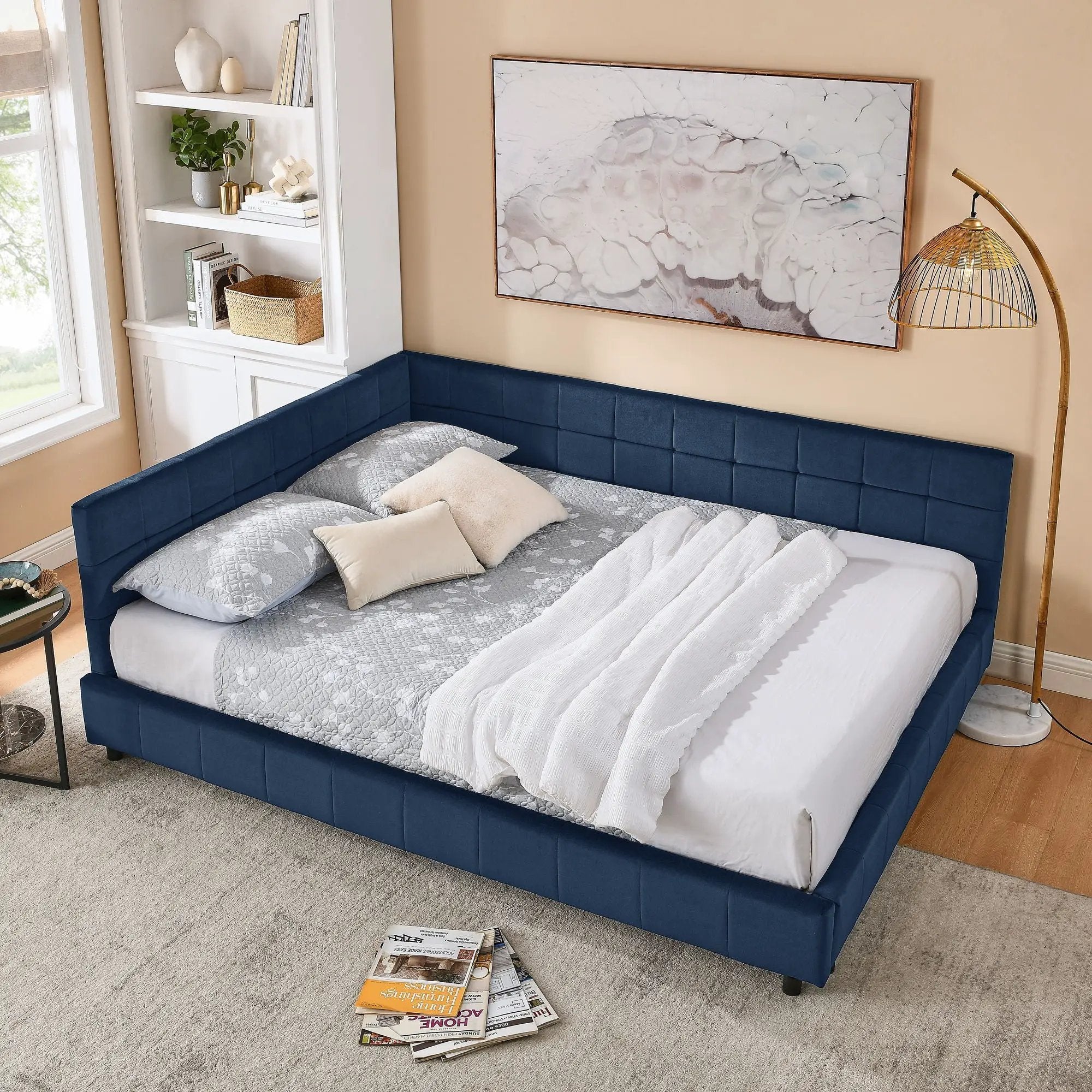 Mid-Century Storage Upholstered Tufted Bed Frame With Backrest And Armrests by Unique Piece Furniture