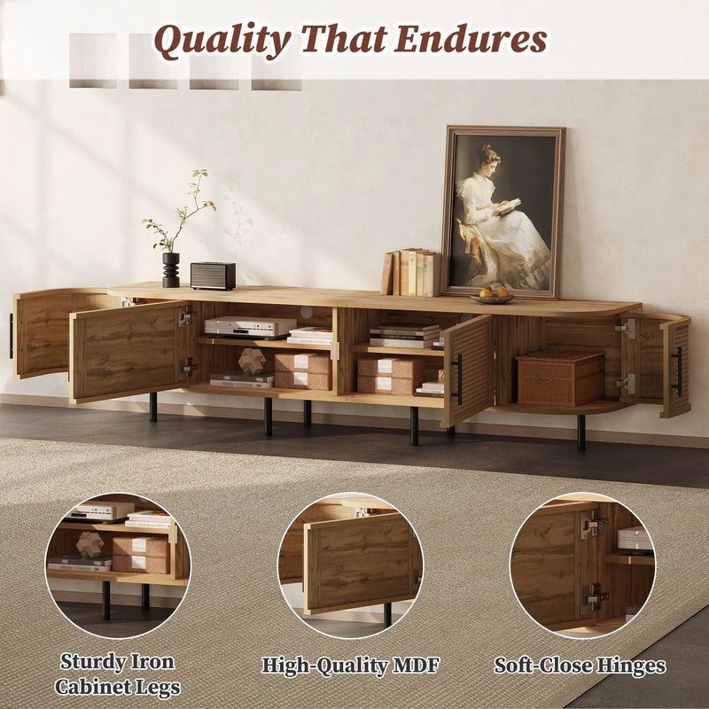 70" TV Stand With Doors, Construction For TVs Up To 80" - Natural Wood by HouseOfZazla