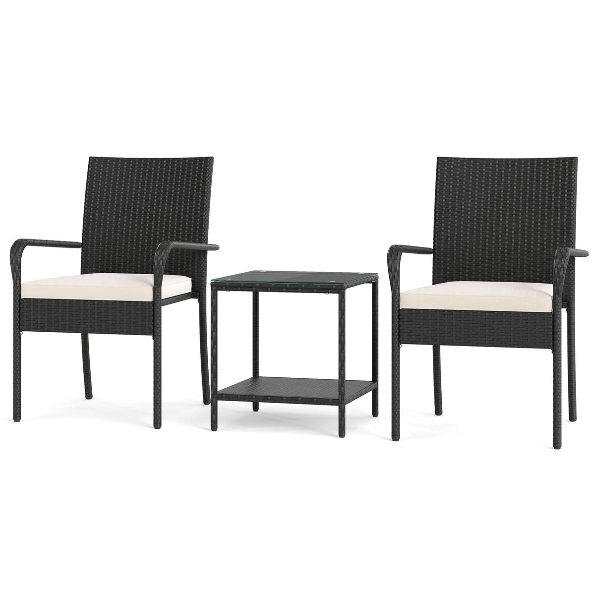 3 Piece Patio Furniture Set with Seat Cushions and Tempered Glass Tabletop, photo 7 of 24