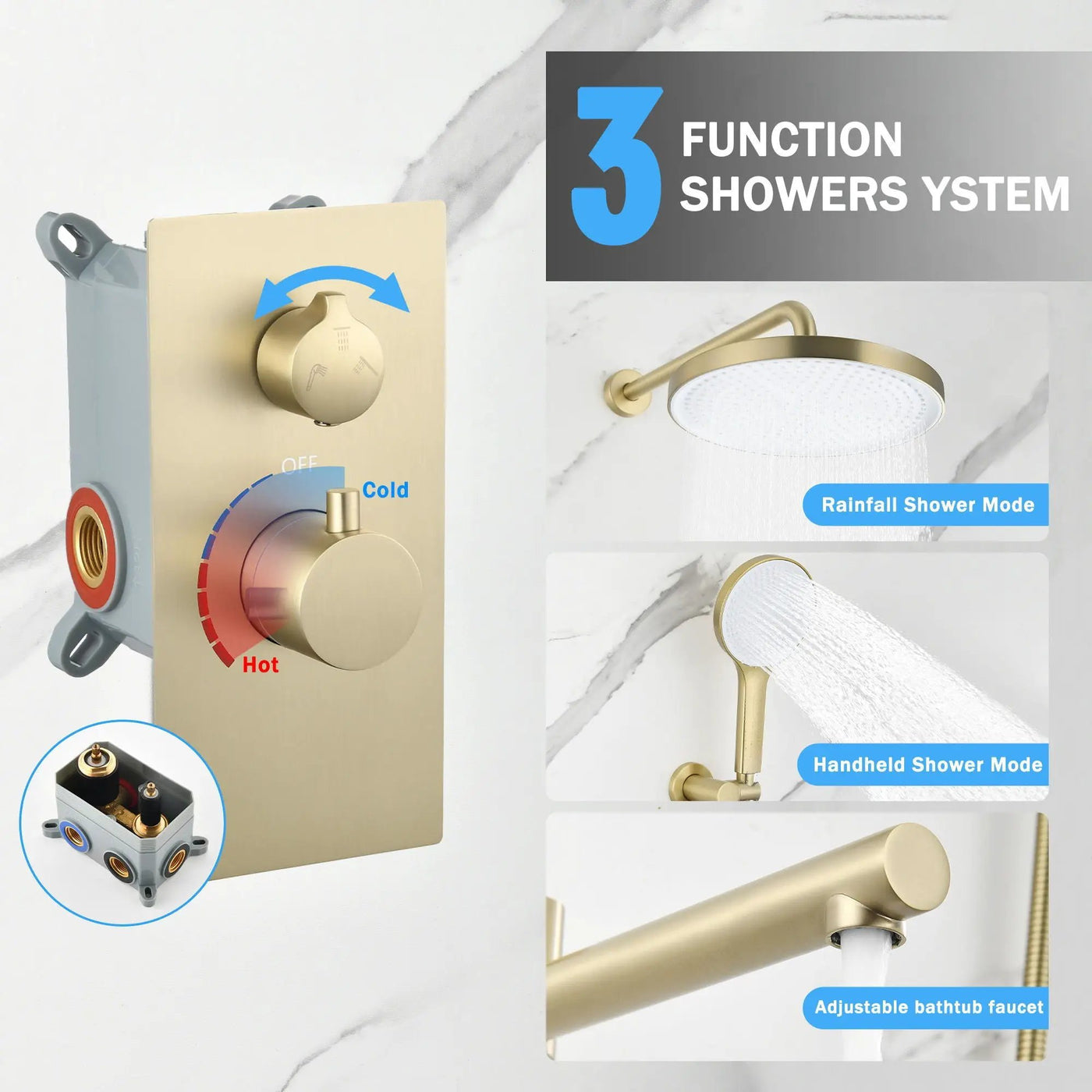 10" Shower System Set With Control Valve And Overhead Shower by HouseOfZazla