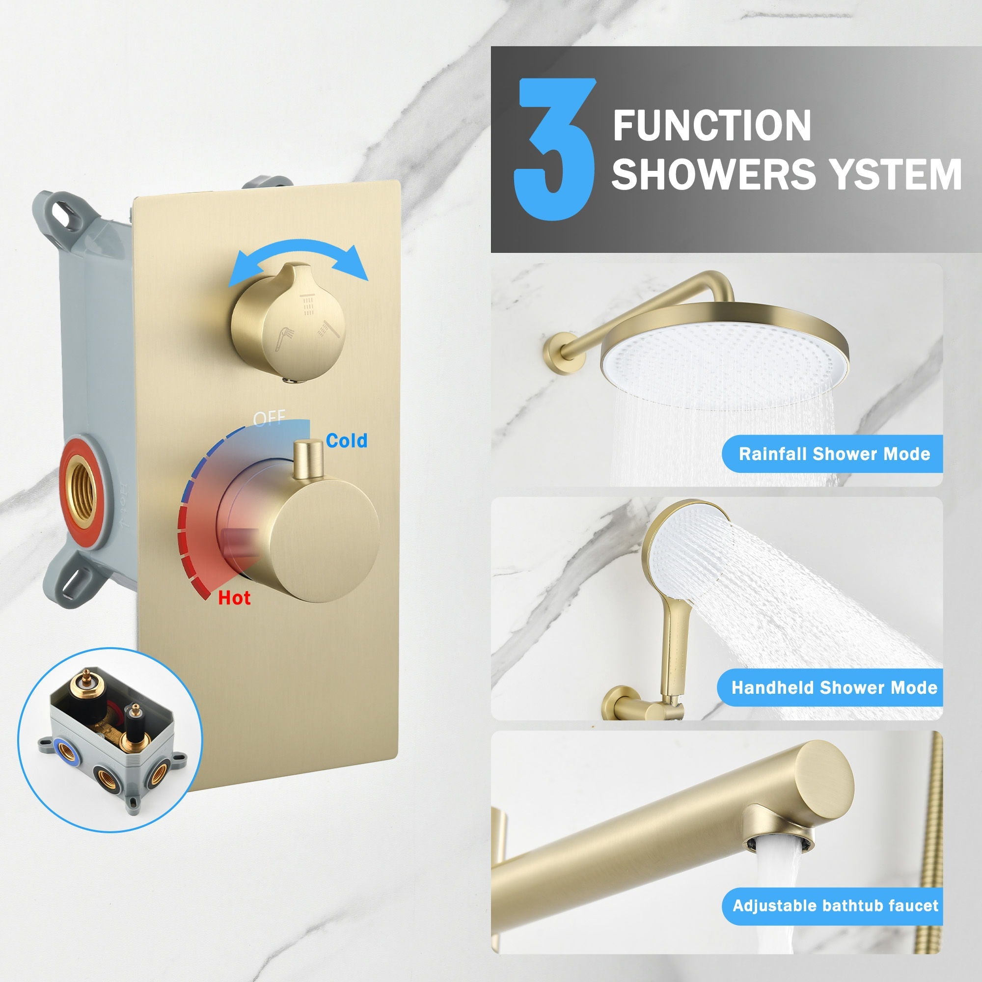 10" Shower System Set With Control Valve And Overhead Shower by HouseOfZazla
