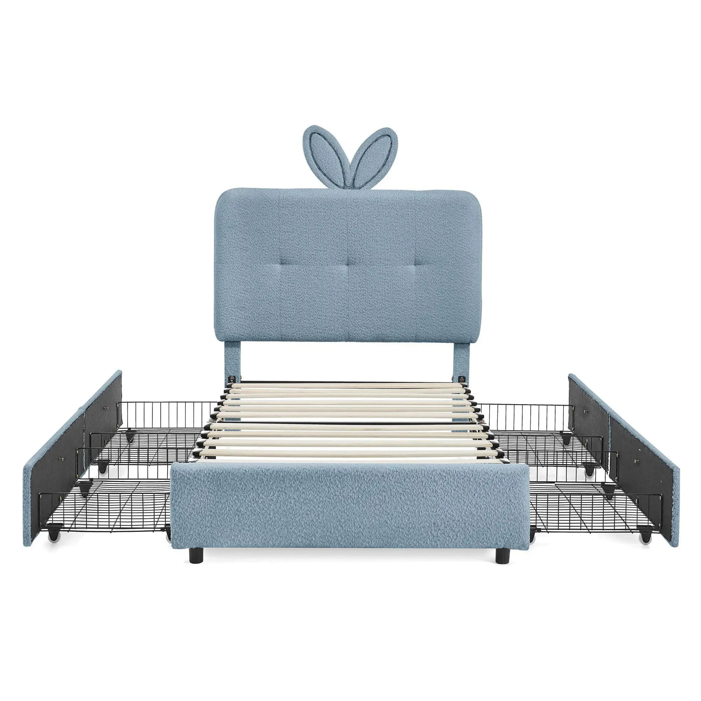 Upholstered Bed With Oversized Rabbit Ear Headboard, LED Lights & 4 Storage Drawers by HouseOfZazla