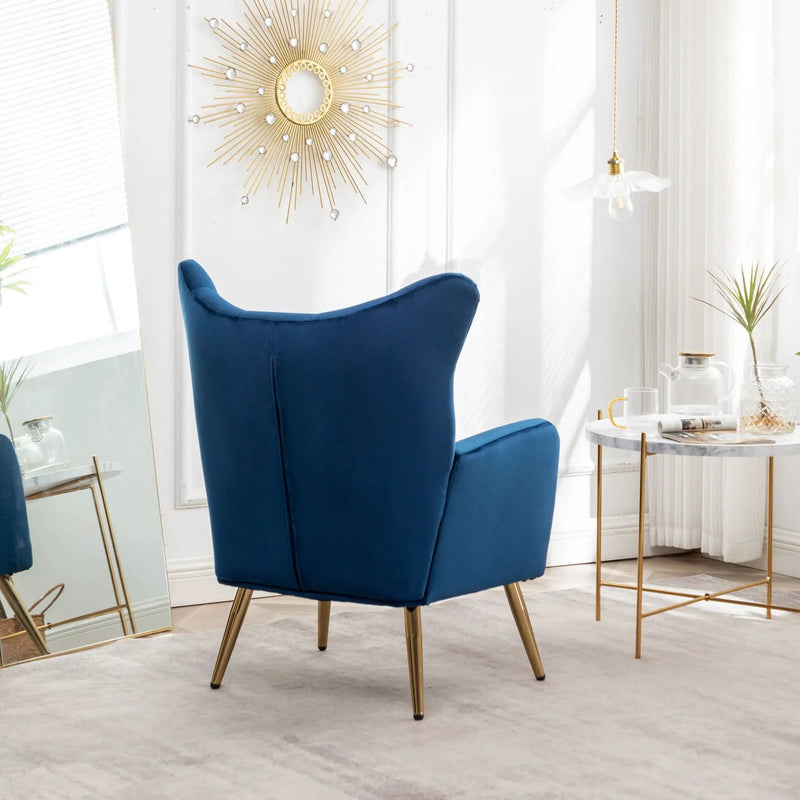 Sovarol - Velvet Button-Tufted Wing Back Accent Chair - Blue by Unique Piece Furniture