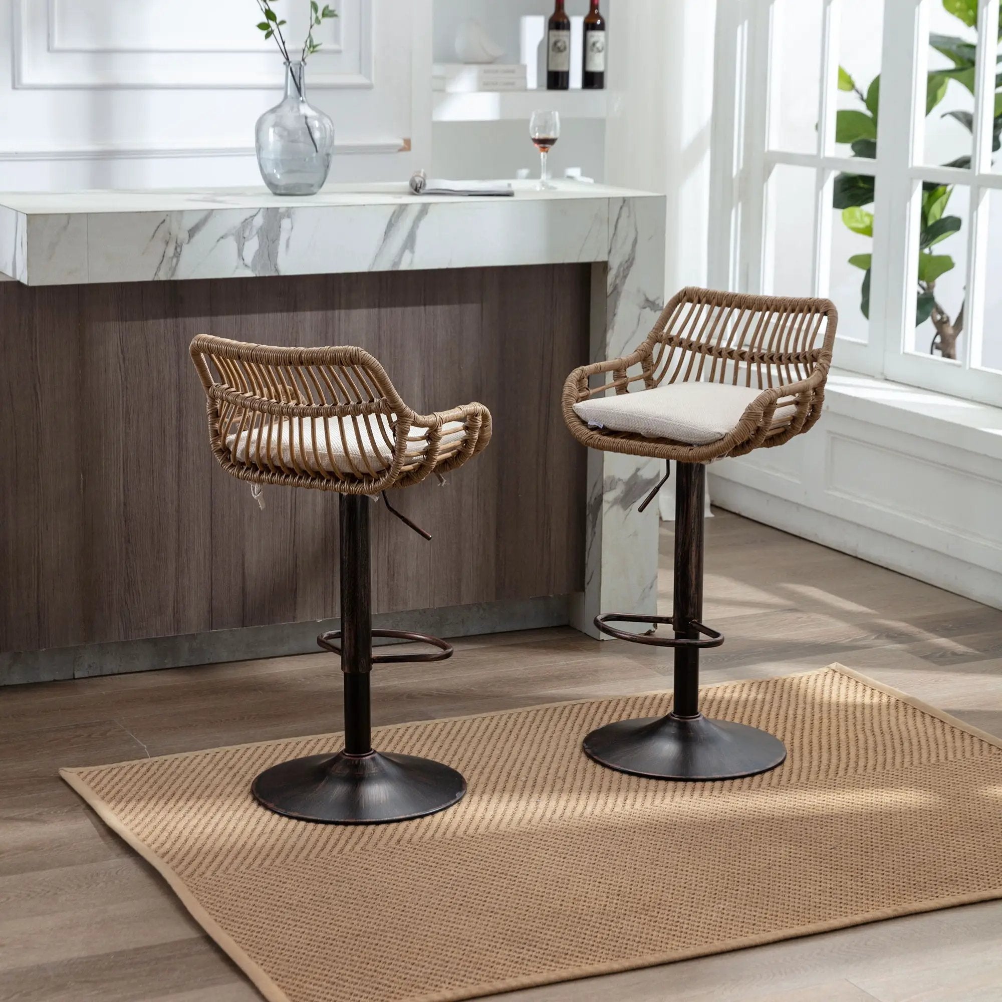 Modern Swivel Bar Stools Adjustable Counter Chairs With Footrest (Set of 2) by Unique Piece Furniture
