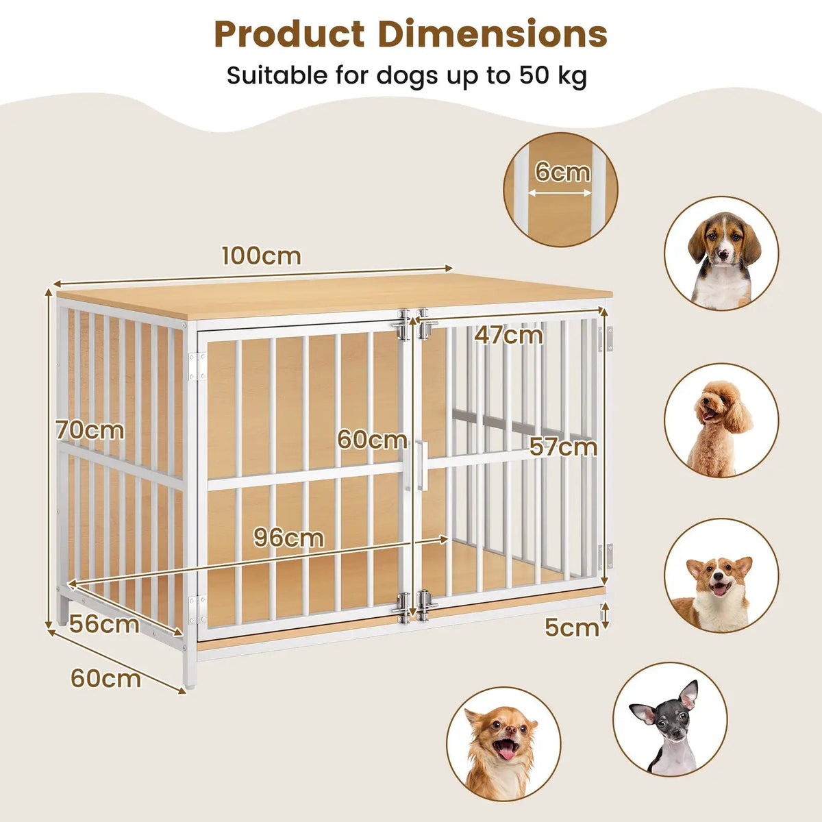 40 Inch Dog Crate Furniture Dog Kennel with Dual Lockable Double Doors, photo 10 of 16