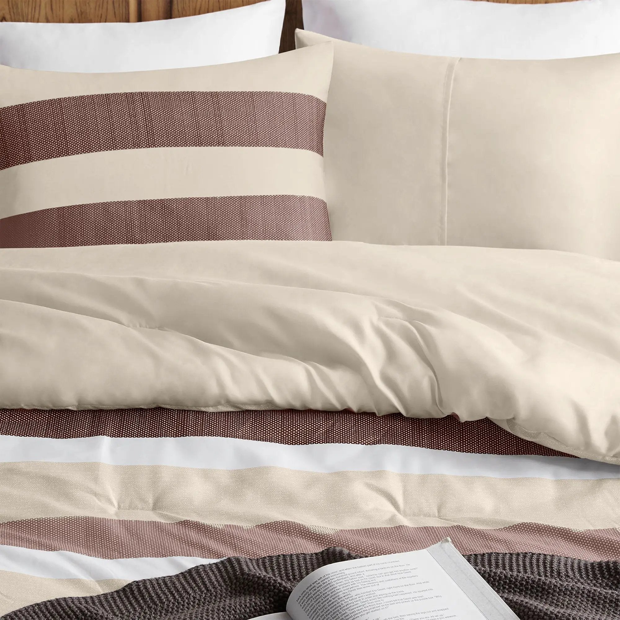 2-Piece Twin/Twin XL Stripe Textured Print Comforter Set, Terracotta by HouseOfZazla