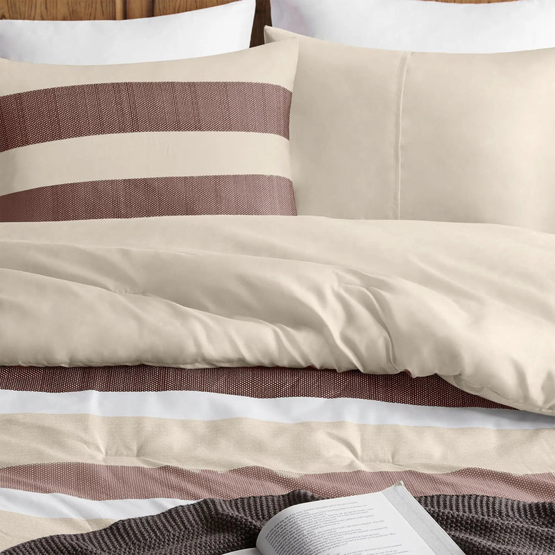 2-Piece Twin/Twin XL Stripe Textured Print Comforter Set, Terracotta by HouseOfZazla