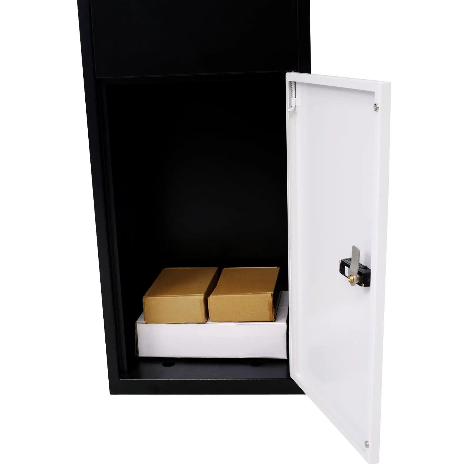 Package Delivery Box, Galvanized Steel Parcel Mailbox With Code Lock & Mounting Hardware, For Outdoor Porch, Curbside - White / Black by Unique Piece Furniture