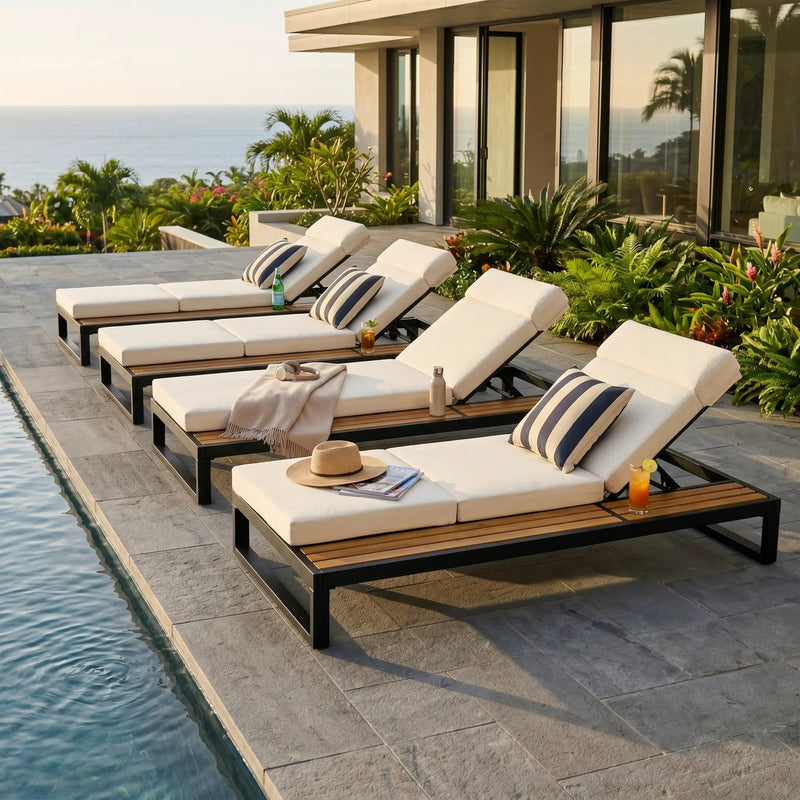 Black Iron & Teak Finish Chaise Lounge Set by HouseOfZazla