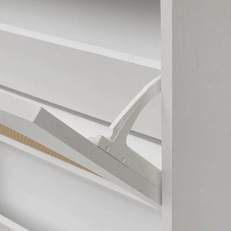 2 Door Shoe Rack, Rattan, Double Layer, Suitable For Living Room, Hallway - White by HouseOfZazla