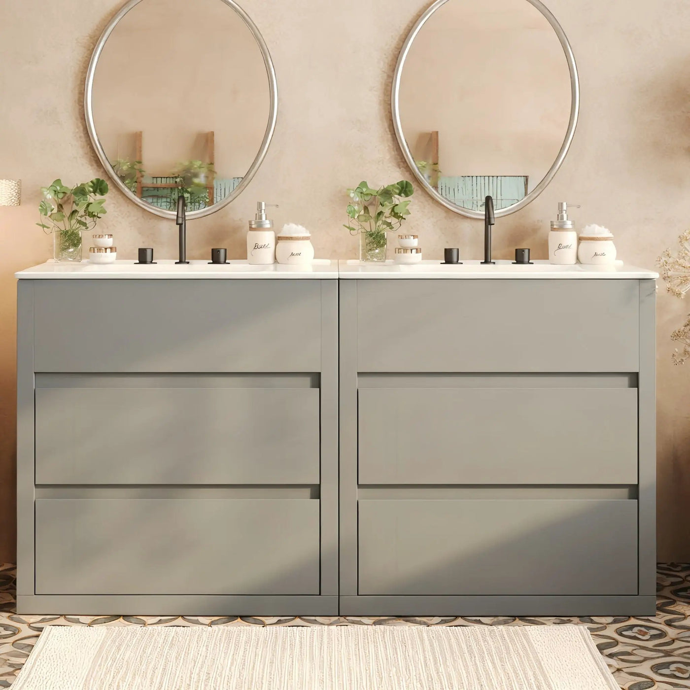 Double Sinks Bathroom Vanity Set with 2 Ceramic Basins by HouseOfZazla
