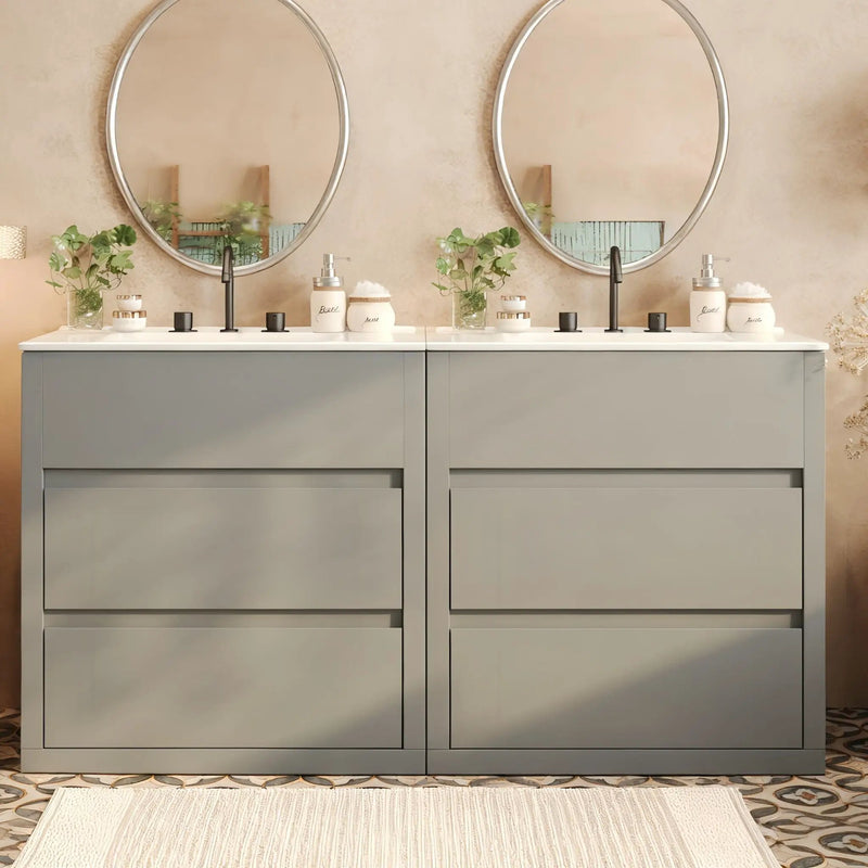 Double Sinks Bathroom Vanity Set with 2 Ceramic Basins by HouseOfZazla