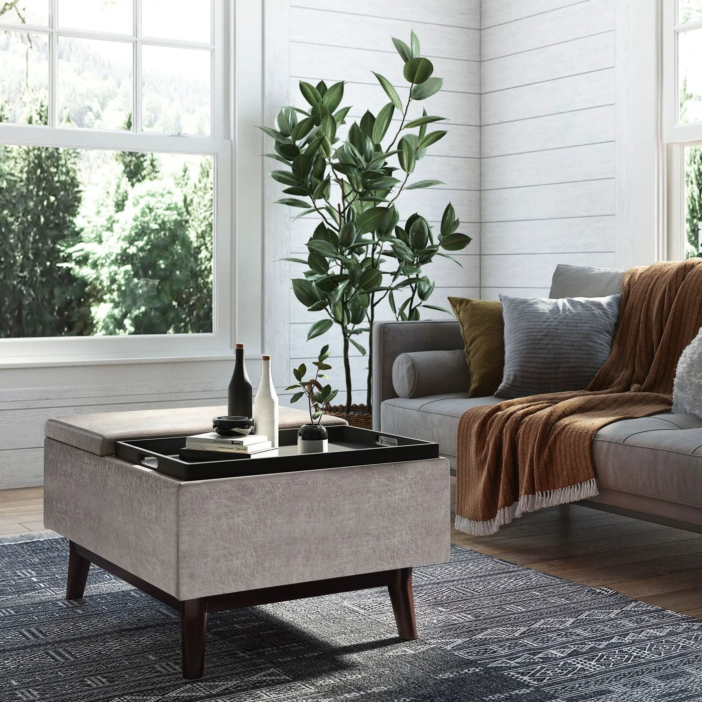 Owen - Tray Top Small Coffee Table Upholstered Storage Ottoman by HouseOfZazla