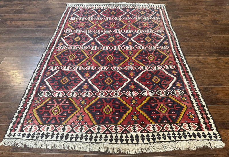 Caucasian Kilim Rug 5x7, Vintage Russian Flatweave Kilim Carpet, Tribal Bohemian Kilim Rug by Jewel Rugs