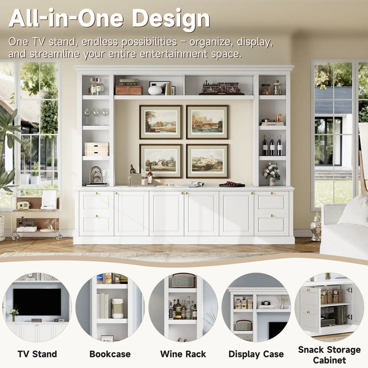 All-In-One TV Stand With Bookcase For TVs Up To 70" by Unique Piece Furniture