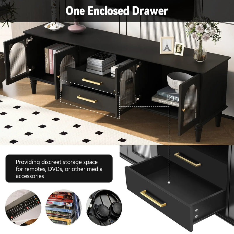 TV Stand For TVs Up To 75", Entertainment Center Media Console For Living Room - Black by HouseOfZazla