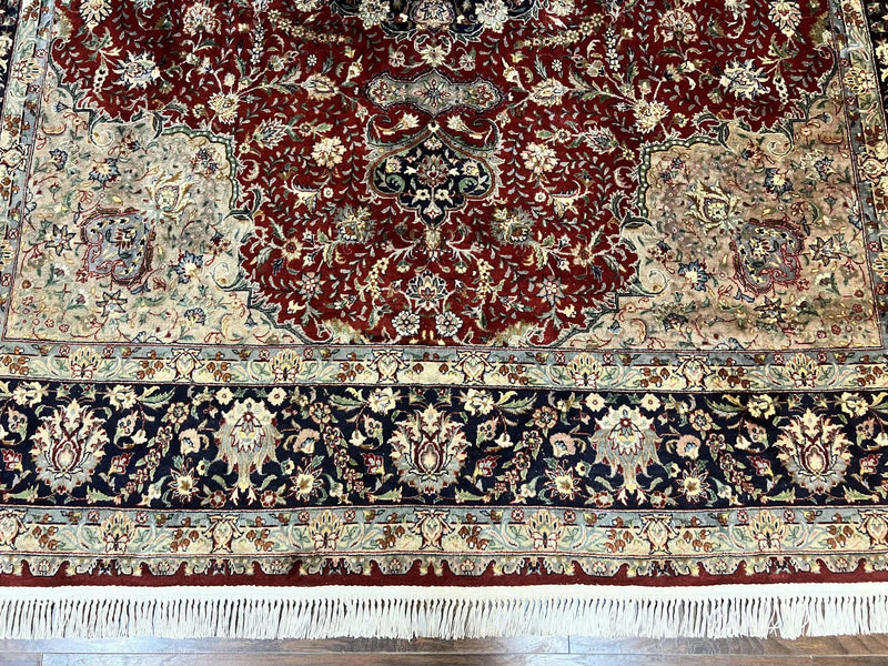 Pak Persian Rug 8x10, Wool Hand Knotted Vintage Carpet, Dark Red & Navy Blue, Dome Design Floral Medallion Rug, 8 x 10 Oriental Rug by Jewel Rugs