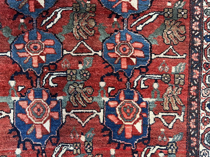 Antique Persian Bijar Rug 9x12 - Allover Motif, Red & Blue by Jewel Rugs