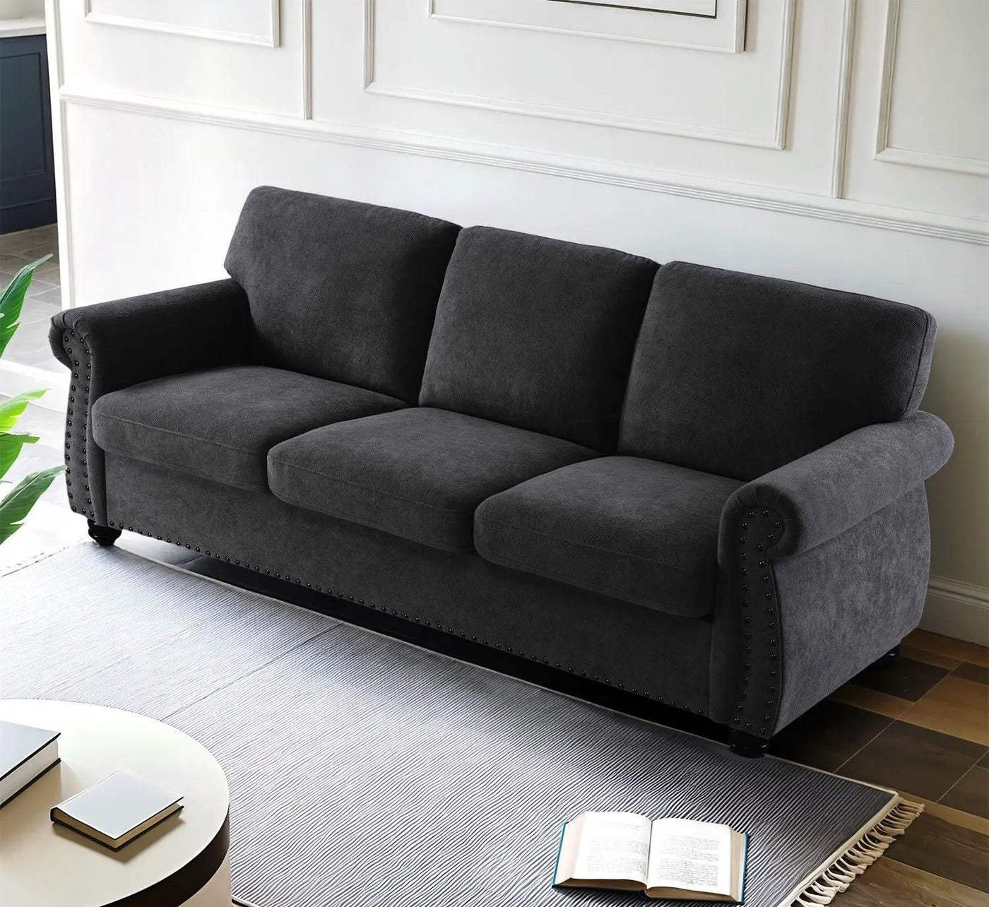 Soft Sofa, Upholstered 3 Seater Couch With High Density Foam, Loose Back Cushions And Turned Legs by Unique Piece Furniture