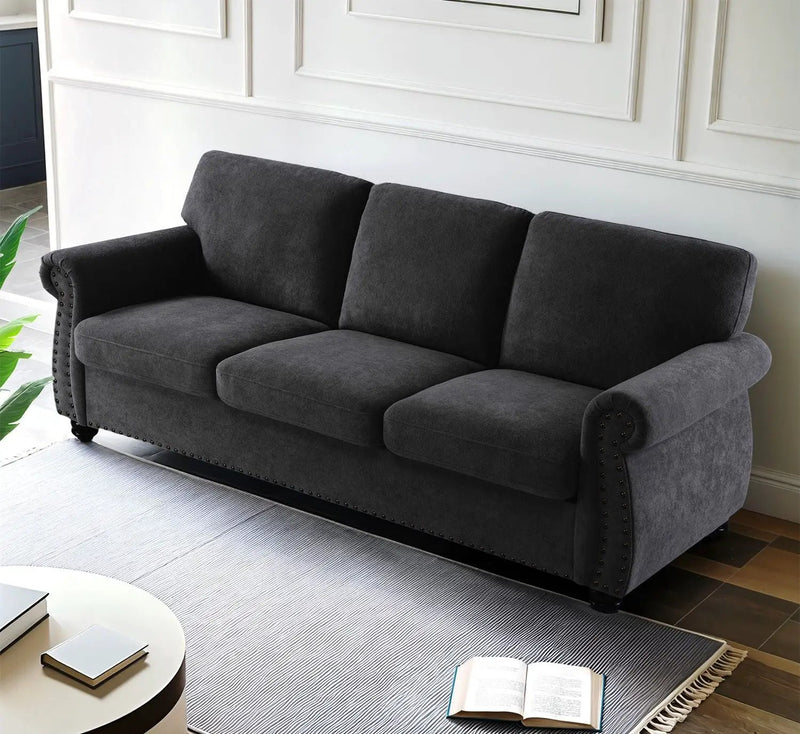 Soft Sofa, Upholstered 3 Seater Couch With High Density Foam, Loose Back Cushions And Turned Legs by Unique Piece Furniture