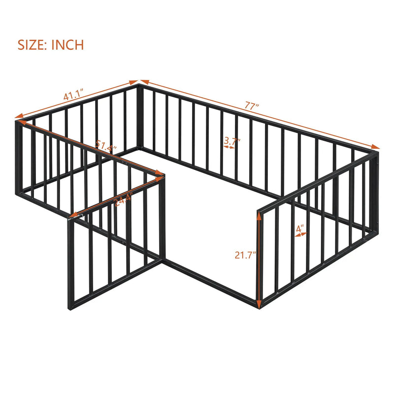 Metal Floor Bed Frame With Fence And Door by HouseOfZazla