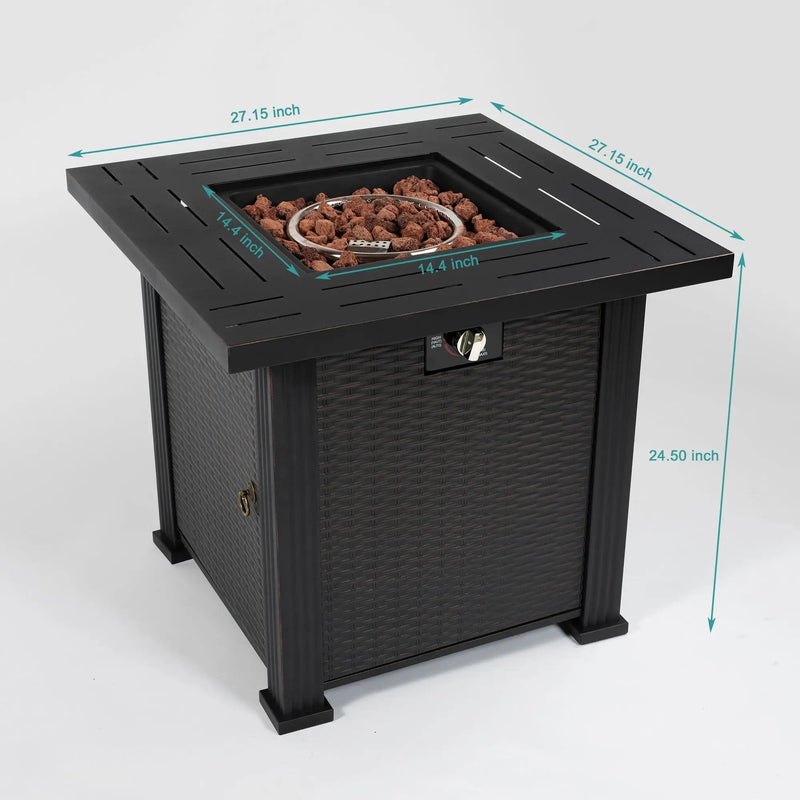28" Propane Gas Fire Pit Table, 50000 BTU Square Steel Fire Pit by HouseOfZazla