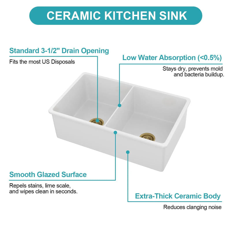 32" Undermount Double Bowl Kitchen Sink Rectangular Deep Dual Bas With Grids - White by HouseOfZazla