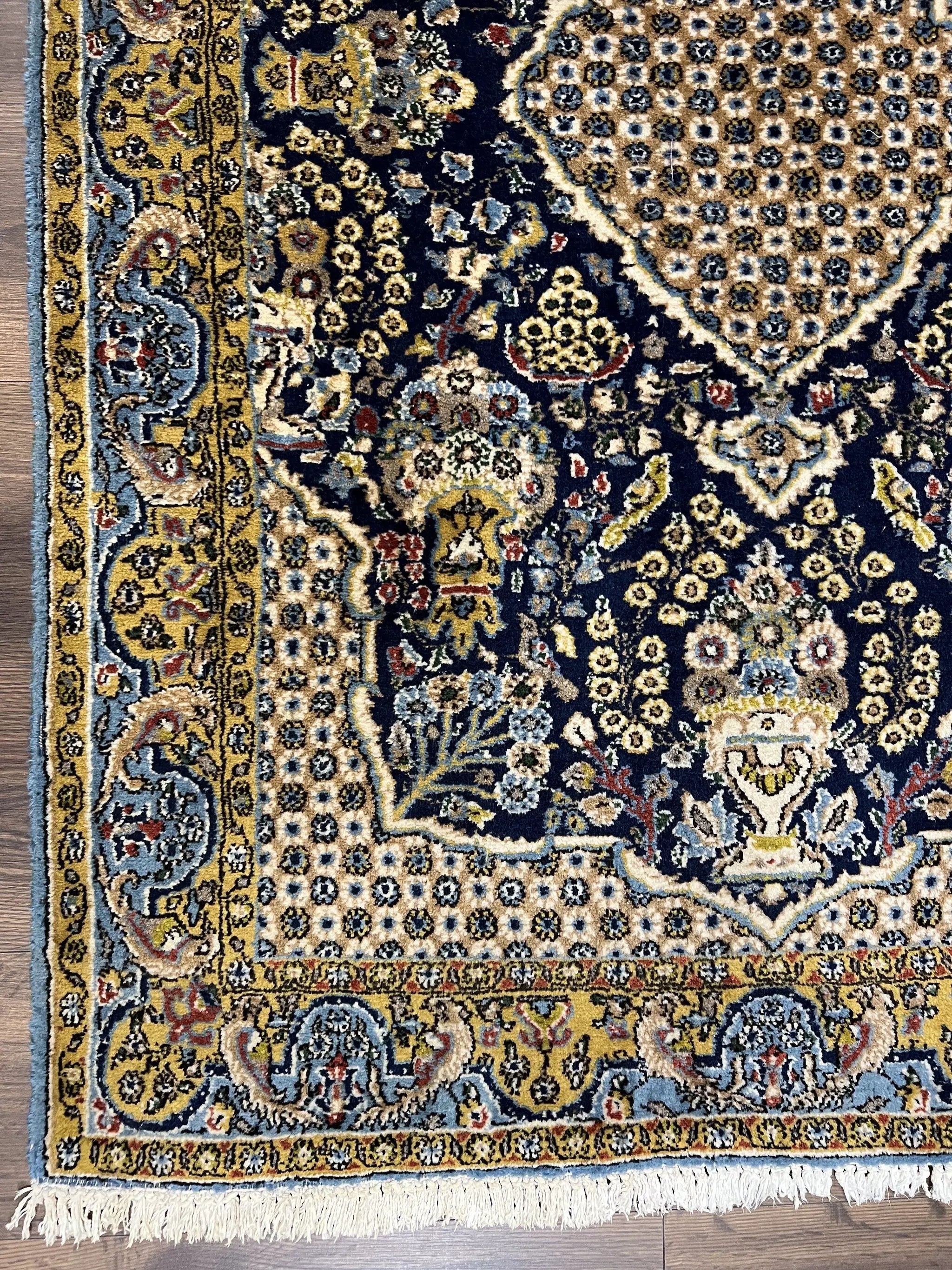Fine Persian Qum Rug 3x5, Semi Antique Vintage Oriental Ghom Carpet, Floral Medallion, Highly Detailed, Hand Knotted, Navy Blue, Wool Area Rug, Birds by Jewel Rugs