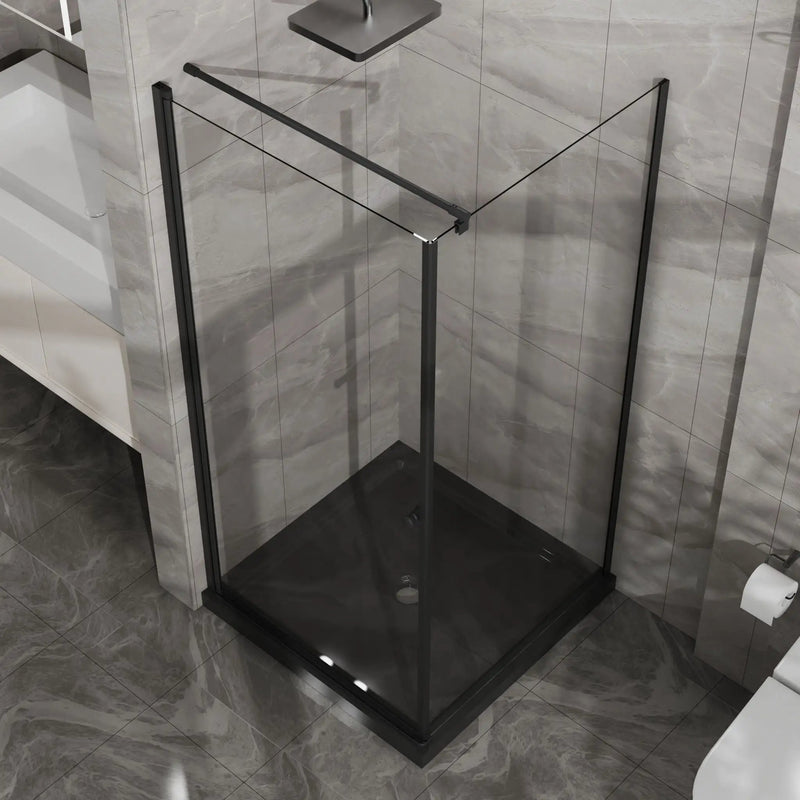 Corner Shower Enclosure with Frameless Pivot Door - Black by HouseOfZazla