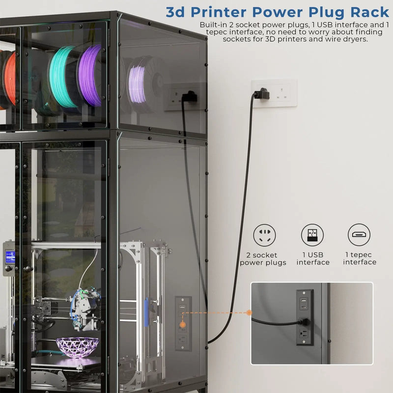 3D Printer Cabinet With Double Layer Filament Storage, T-Shaped Filament Bar, Noise Reducing And Dust Proof Design - Black by HouseOfZazla