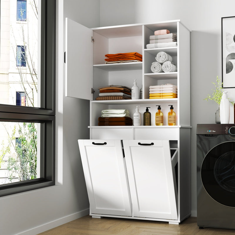 Laundry Cabinet with Doors and Shelf, Tilt-Out Laundry Hamper, Multiple Storage Space by HouseOfZazla
