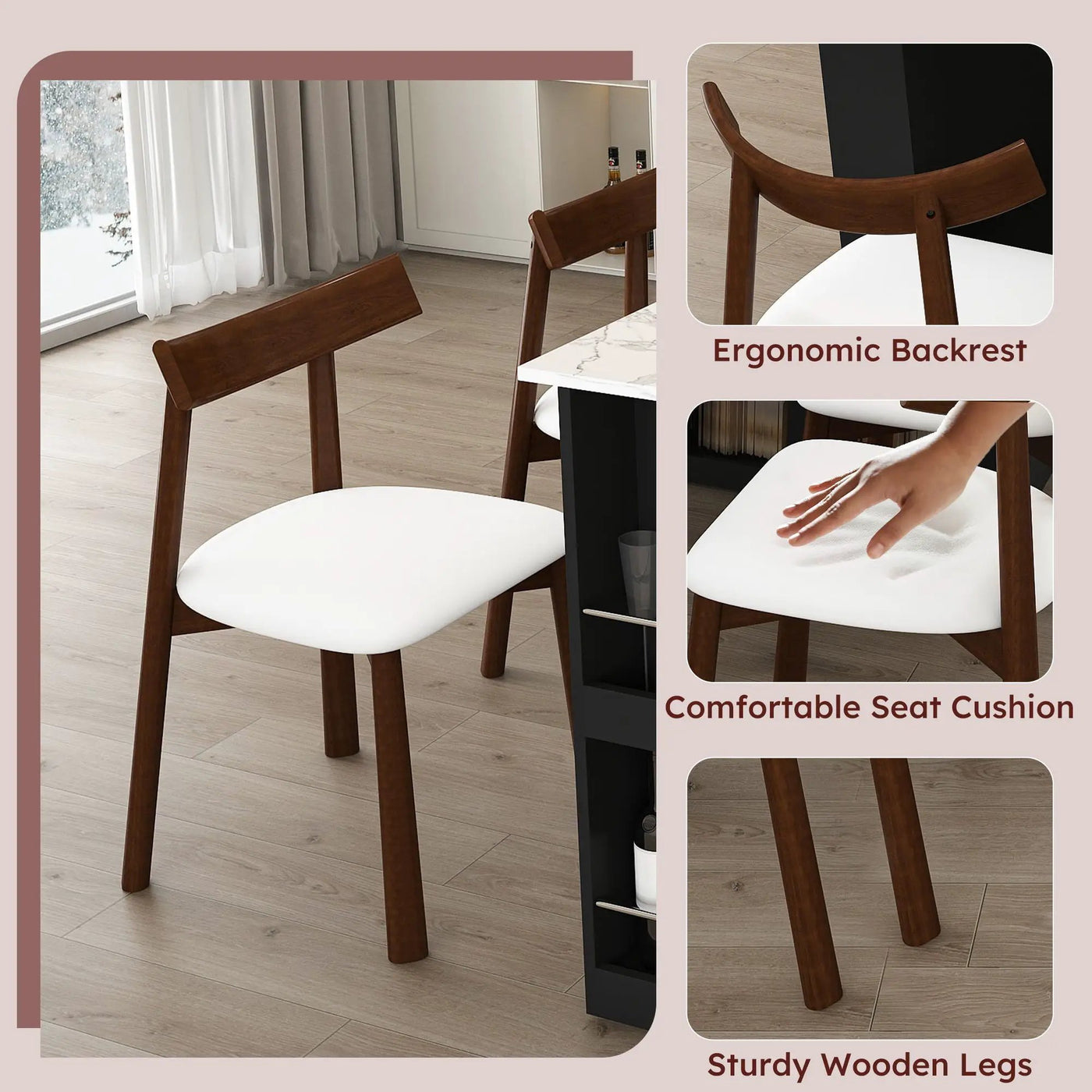 Retro Kitchen Island Set With Chairs, Extendable & Rotating Table, 4 Drawers & Door Cabinets by Unique Piece Furniture