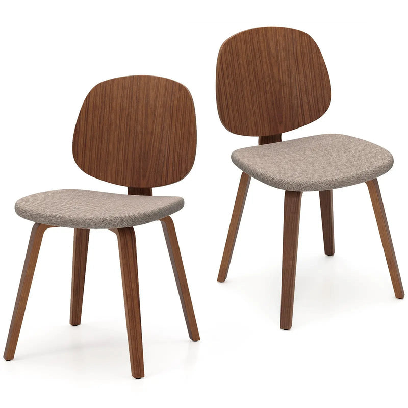 Wooden Dining Chair Set of 2 with Bentwood Frame and Padded Seat-Walnut by DirectDeals