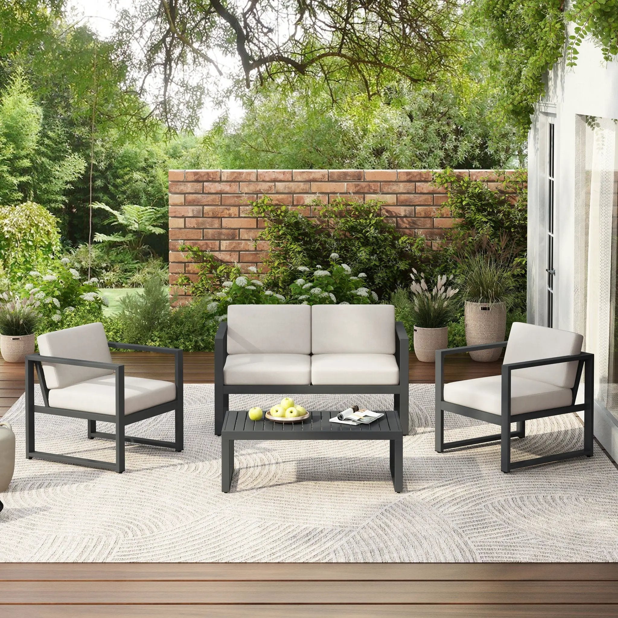 Navan 4-Piece Outdoor Chat Set - Black / Beige by HouseOfZazla