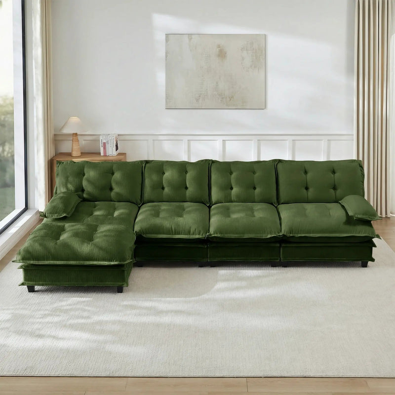 138" L Shaped Modern Sofa Modular Sectional Cloud Couch with Ottoman by HouseOfZazla
