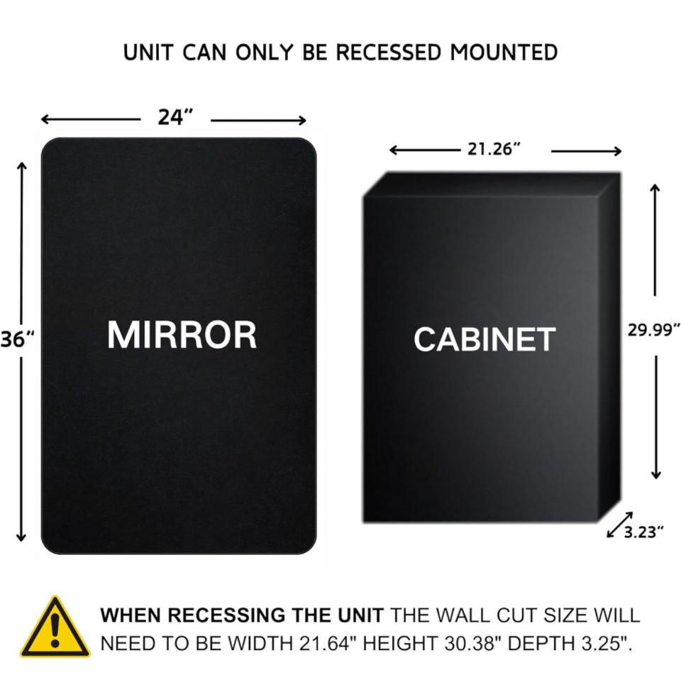 TEHOME Farmhouse Matt Black Recessed Bathroom Medicine Cabinet with Mirror Rounded Rectangle Metal Framed Medicine Cabinet with Beveled Mirror 24x36" by Selzalot