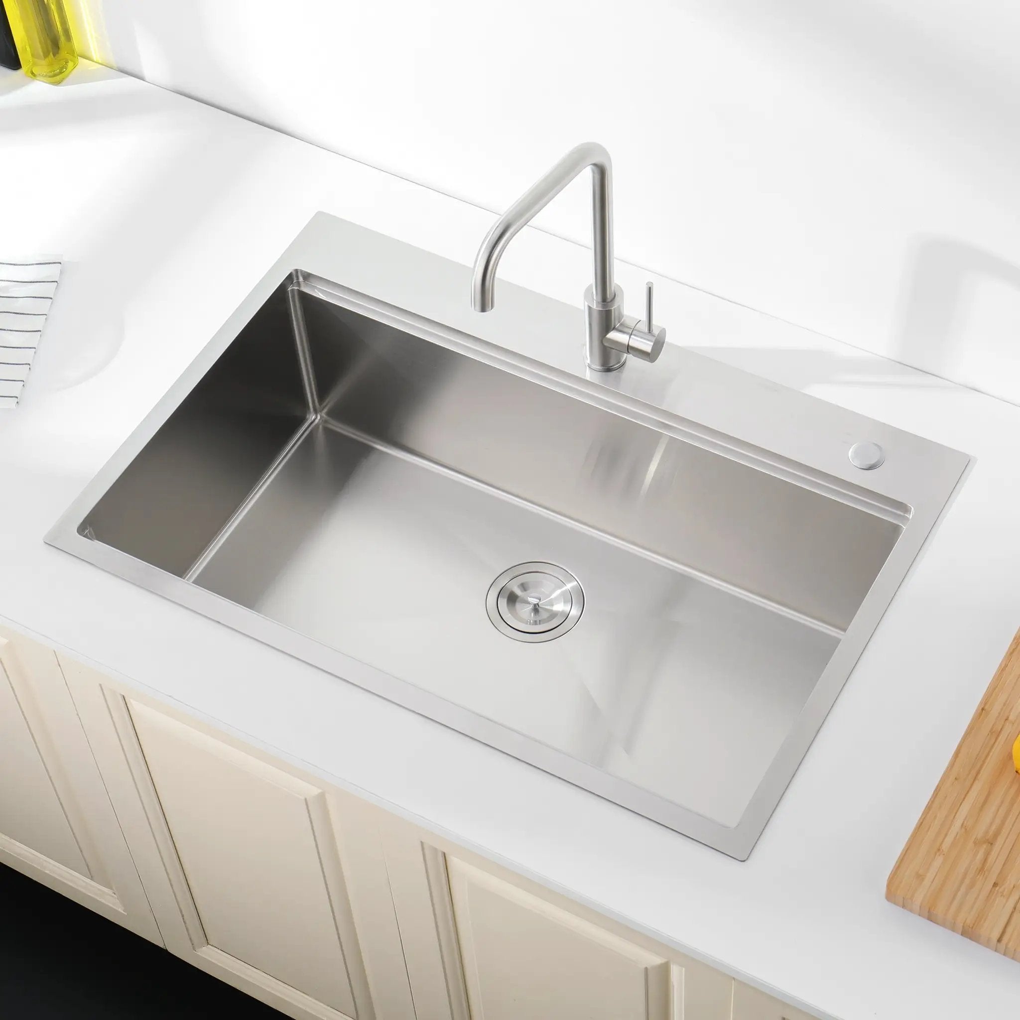 Stainless Steel Kitchen Sink, 36"x22" Single Bowl, Overmount, Brushed by HouseOfZazla