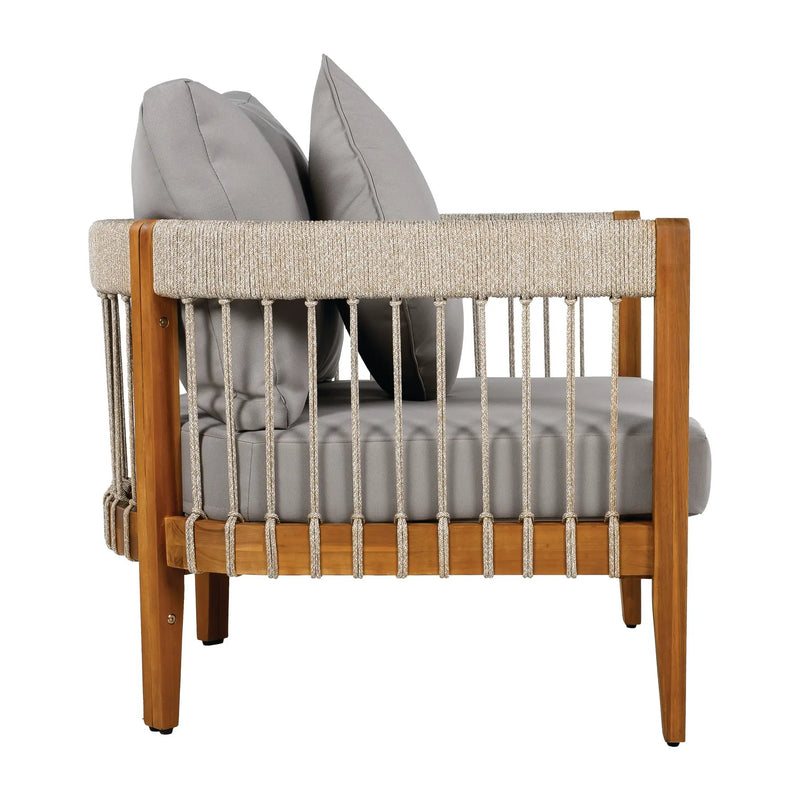Acacia Wood Outdoor Club Chair with Handwoven Rope Accents & Curved Backrest by HouseOfZazla