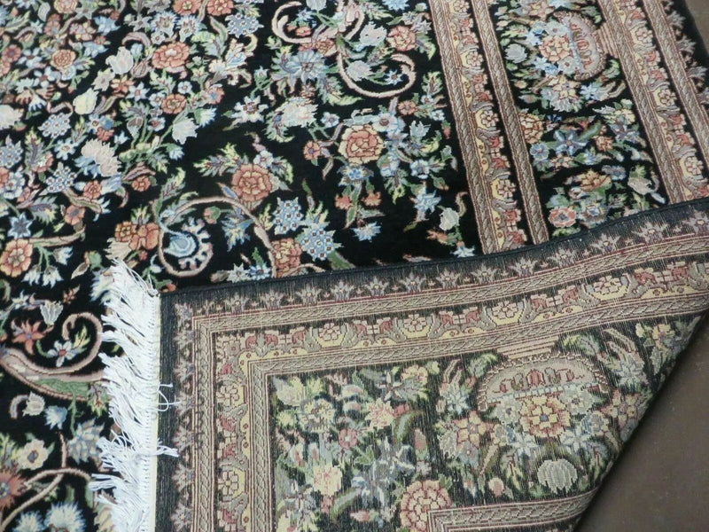 8' X 10' Vintage Handmade Pakistani Floral Wool Rug Black Nice by Jewel Rugs