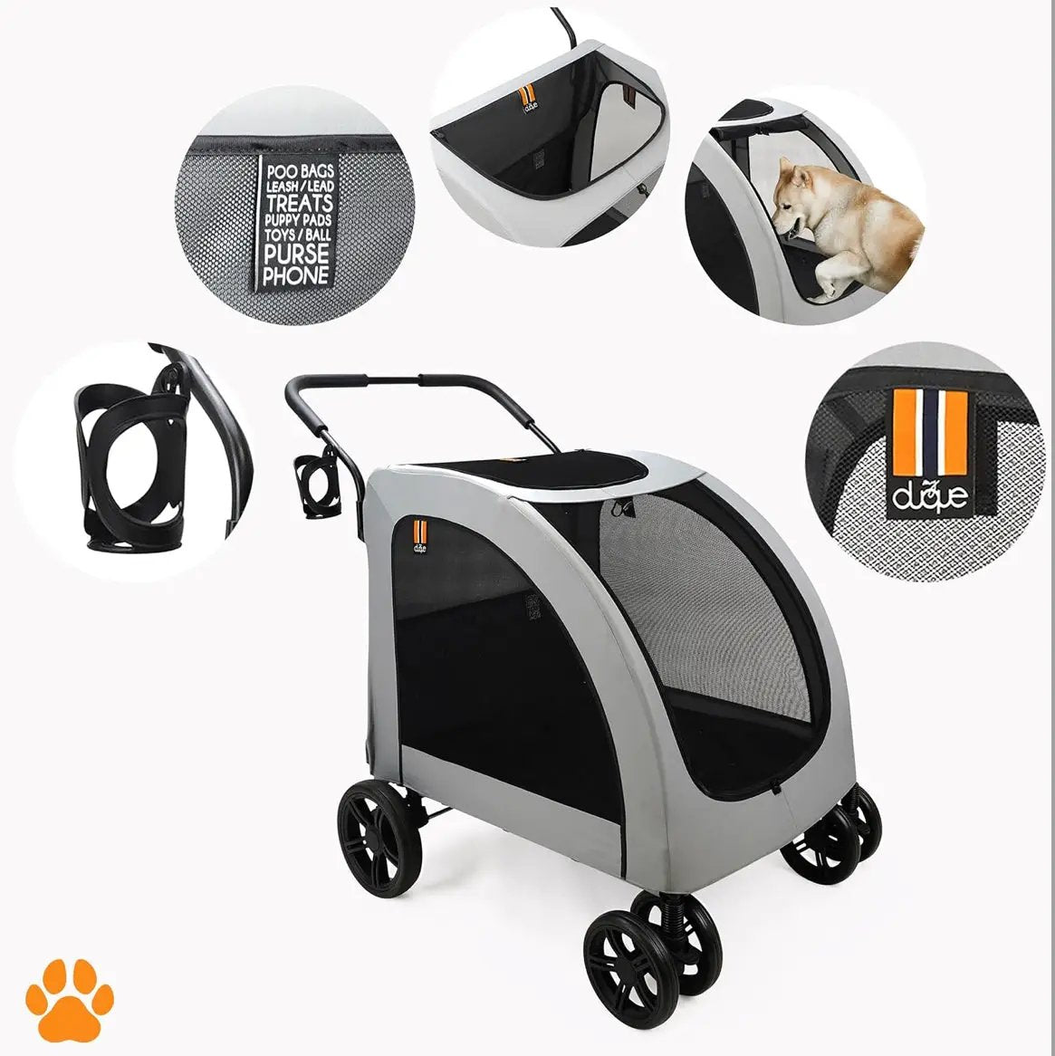 XXL Wide Pet Stroller Chester - Large Dog Buggy, pet Buggy, Spacious, Travel pet Pushchair, pet pram, Folding, incl. raincover, cupholder, La by Selzalot