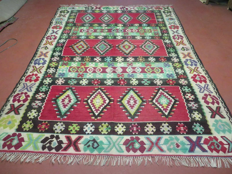 7' X 9' Vintage Turkish Kilim Handmade Flat Weave Wool Rug Veg Dye Nice by Jewel Rugs