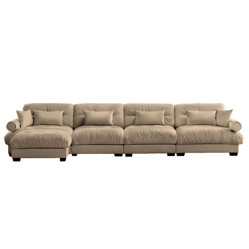 Modern Sectional Sofa With Ottoman, Round Bolster Armrests, Waist And Throw Pillows by Unique Piece Furniture