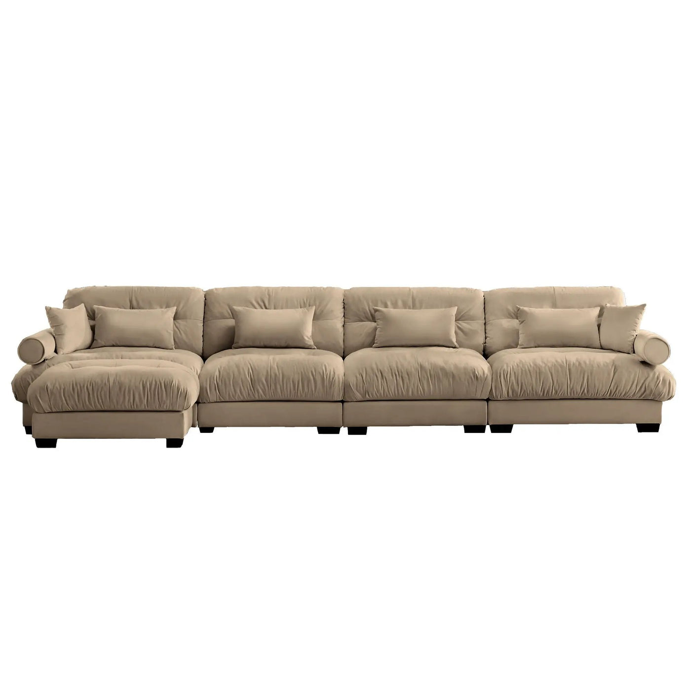 Modern Sectional Sofa With Ottoman, Round Bolster Armrests, Waist And Throw Pillows by Unique Piece Furniture