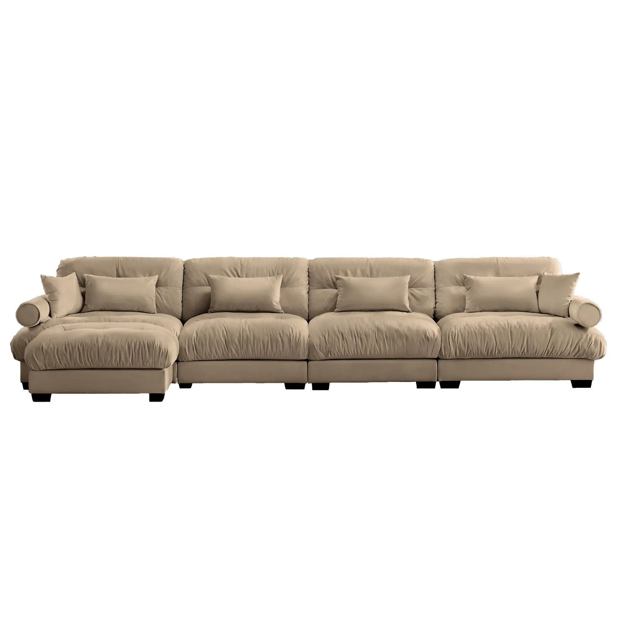 Modern Sectional Sofa With Ottoman, Round Bolster Armrests, Waist And Throw Pillows by Unique Piece Furniture
